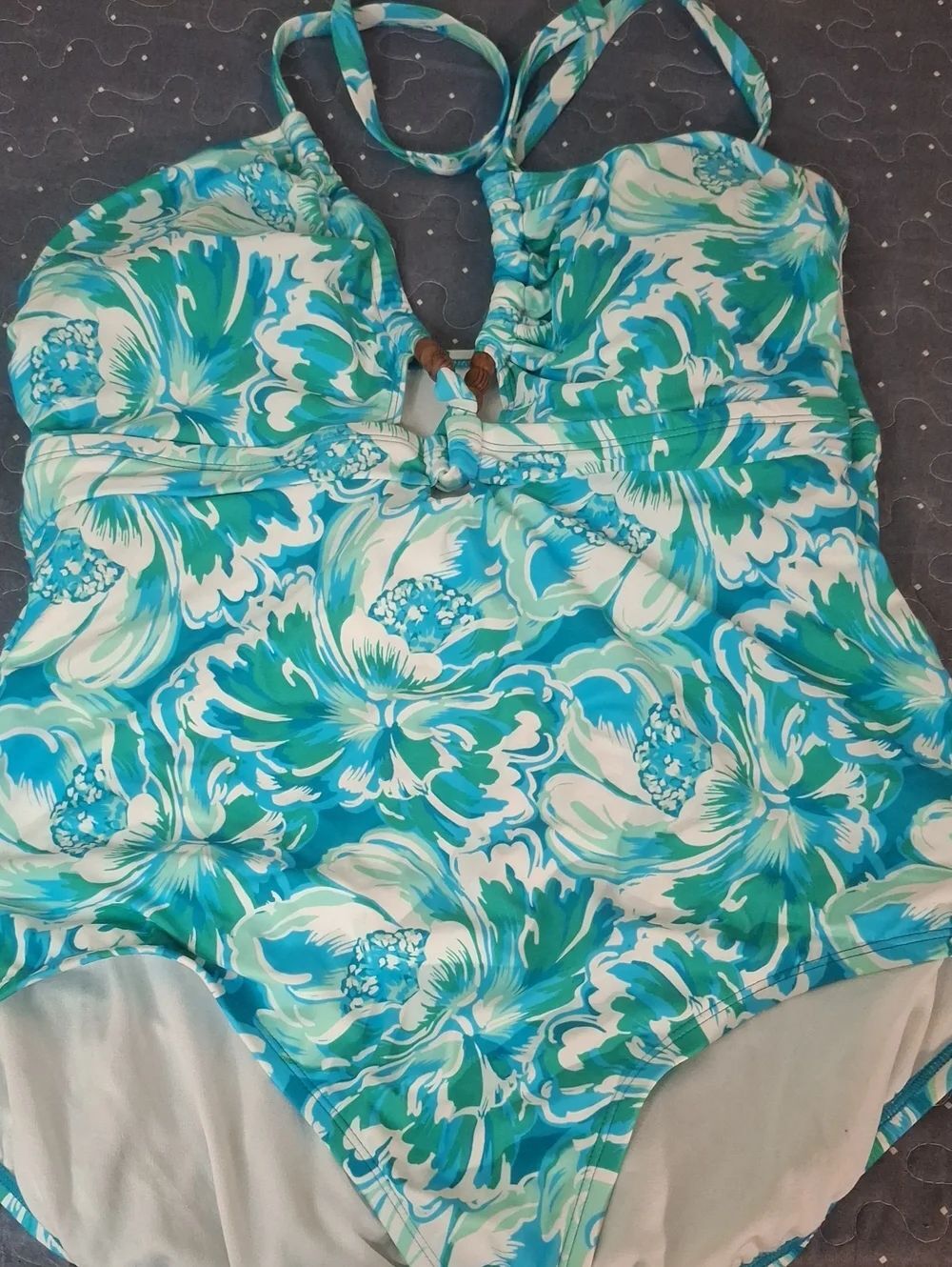 Time and Tru Turquoise Floral One-Piece Swimsuit size 1X